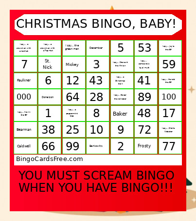 CHRISTMAS , BABY! Bingo Card