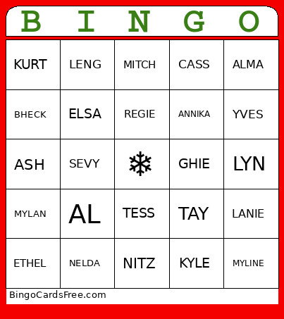 Christmas Bingo Card