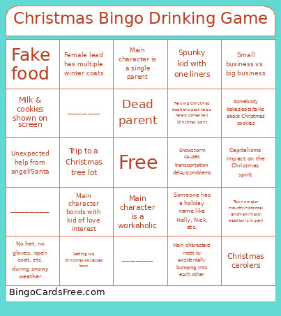 Christmas Drinking Game Bingo Card