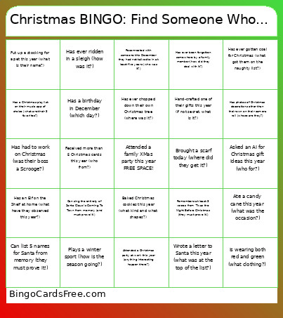 Christmas : Find Someone Who... Bingo Card