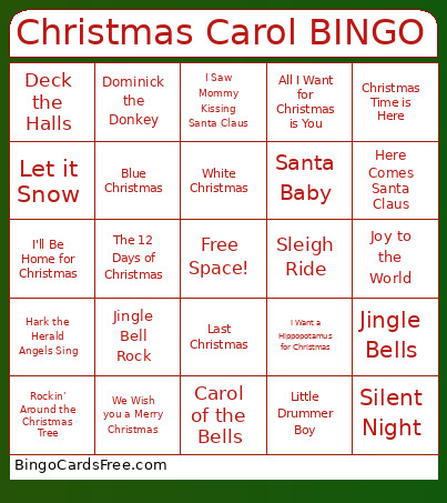 Christmas Carol Bingo Card