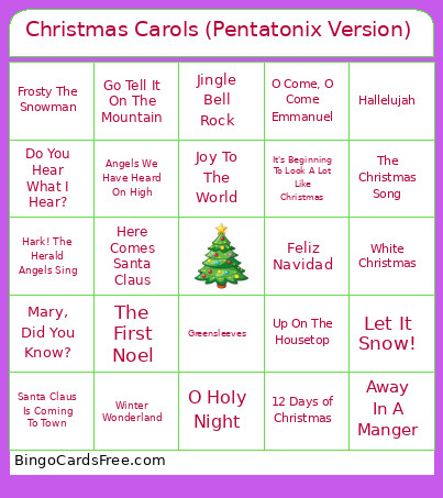 Christmas Carols (Pentatonix Version) Bingo Card