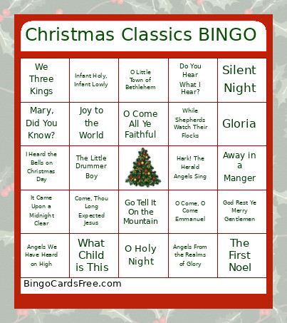 Christmas Classics Music Bingo Card
