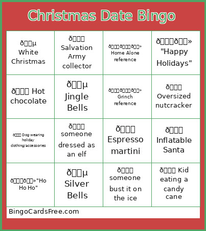Christmas Date Bingo Card