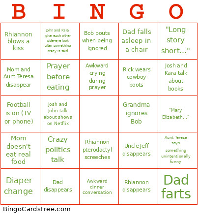 Christmas Day Bingo Card