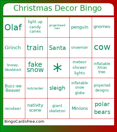 Christmas Decor Bingo Card