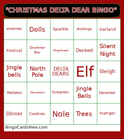 CHRISTMAS DELTA DEAR  Bingo Card