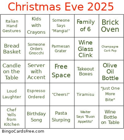 Christmas Eve 2025 Bingo Card