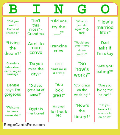 Christmas Eve Bingo Card
