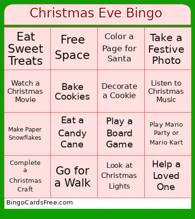 Christmas Eve Bingo Card