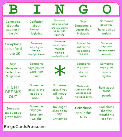 Christmas Family Bingo Card