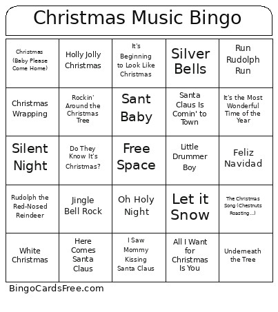Christmas Favorite Songs Bingo Card