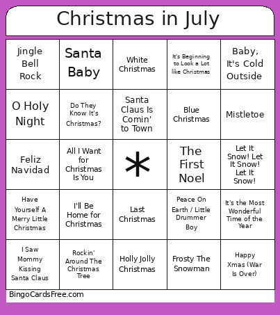Christmas In July Bingo Card
