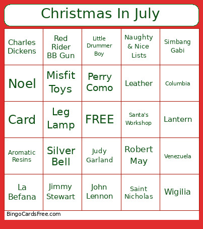 Christmas In July -x Bingo Card