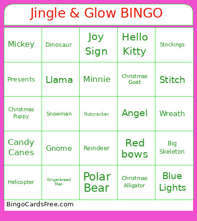 Christmas Lights Bingo Card