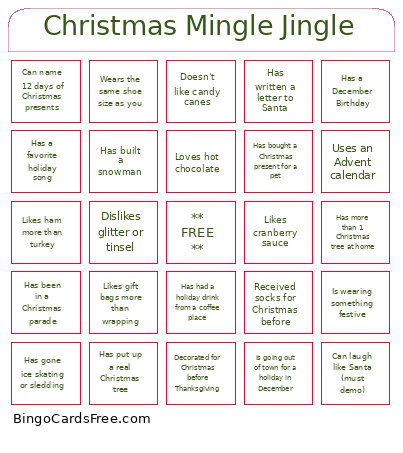 Christmas Mingle Jingle Bingo Card