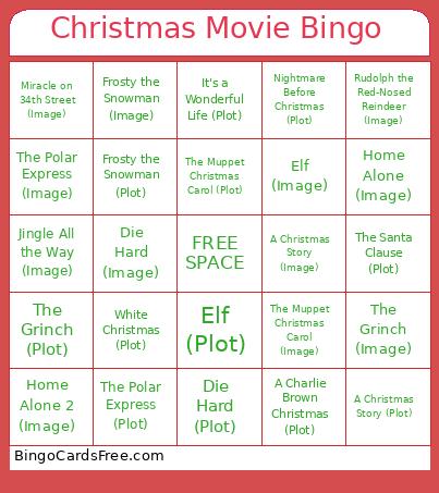 Christmas Movie Bingo Card