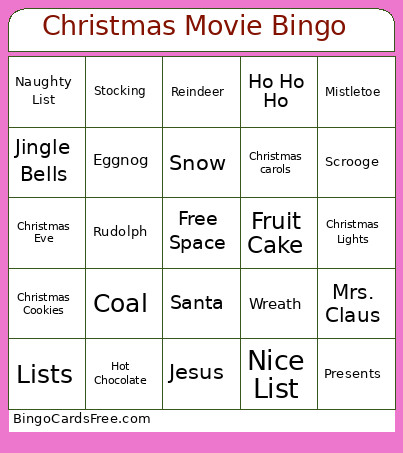 Christmas Movie Bingo Card