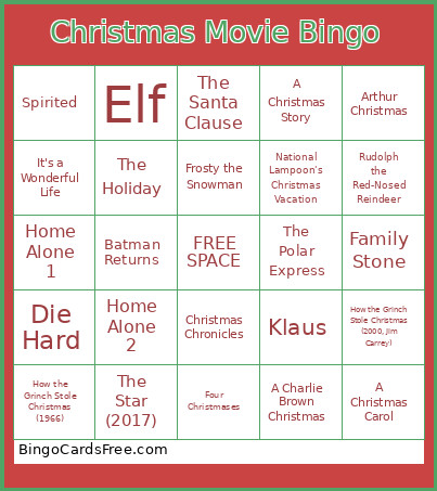 Christmas Movie Bingo Card