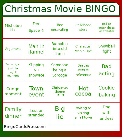 Christmas Movie Bingo Card