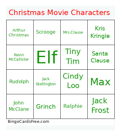 Christmas Movie Characters Bingo Card