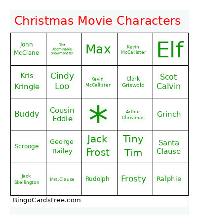 Christmas Movie Characters Bingo Card
