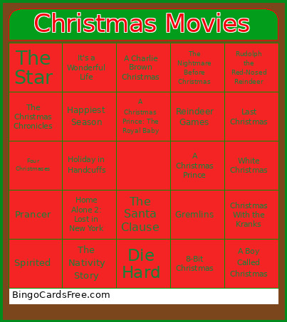 Christmas Movies Bingo Card
