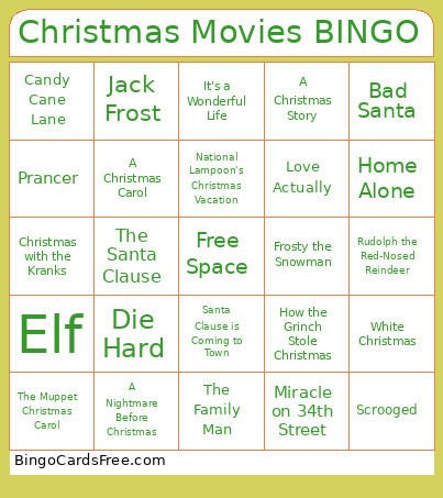 Christmas Movies Bingo Card