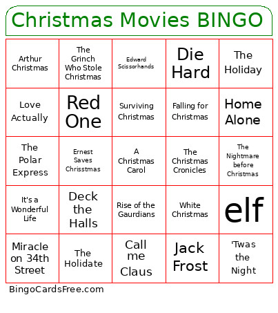 Christmas Movies Bingo Card