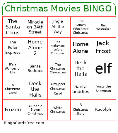 Christmas Movies Bingo Card
