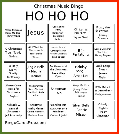 Christmas Music -3 Bingo Card
