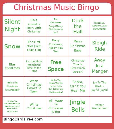 Christmas Music Bingo Card