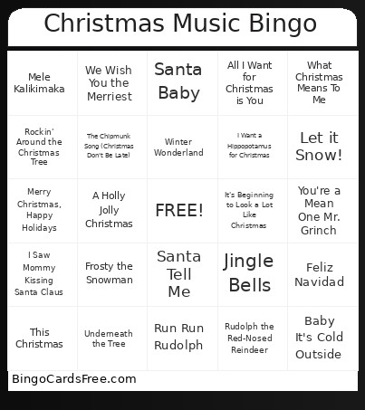 Christmas Music Bingo Card