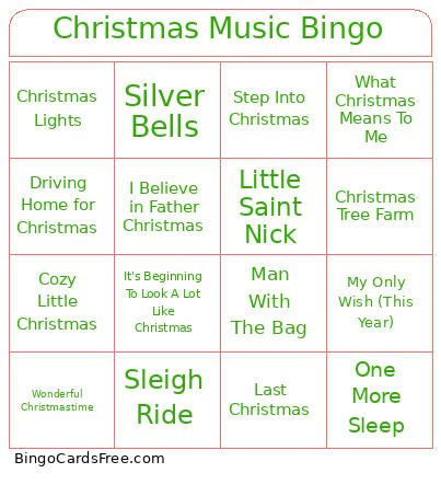 Christmas Music Bingo Card