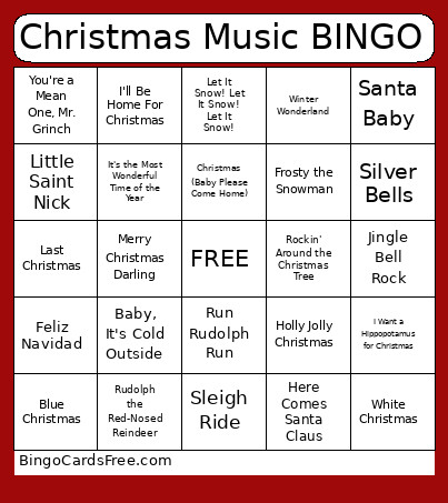 Christmas Music Bingo Card