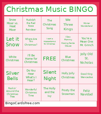 Christmas Music Bingo Card