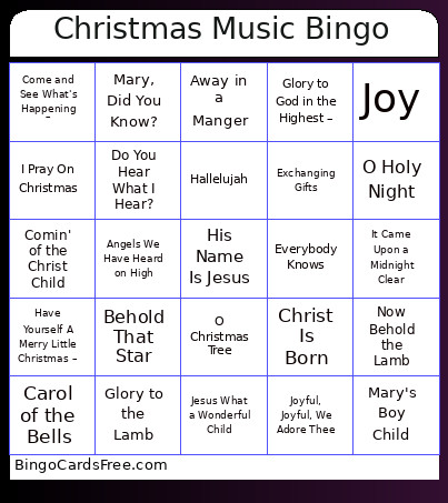 Christmas Music Bingo Card