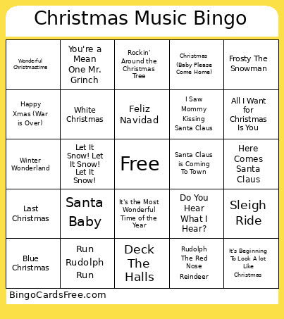 Christmas Music Bingo Card