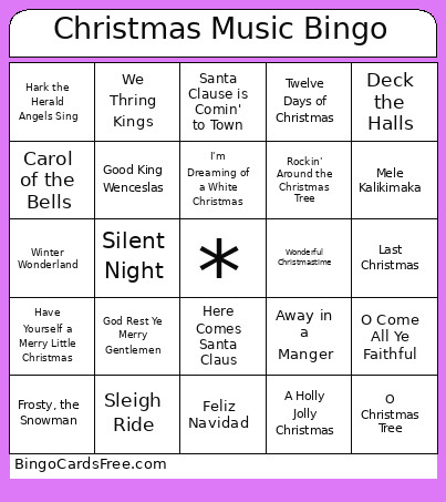 Christmas Music Bingo Card
