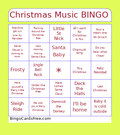 Christmas Music Bingo Card 2