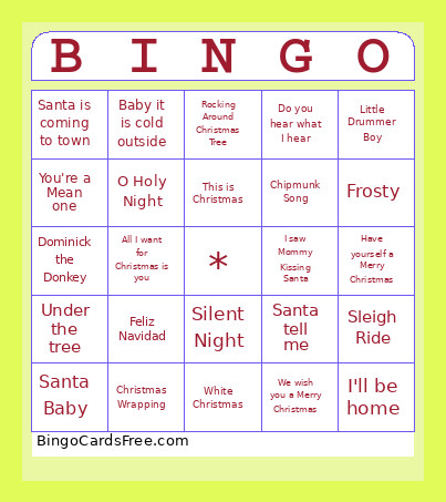 Christmas Music Bingo Card