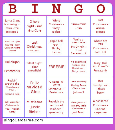 Christmas Music Bingo Card 2