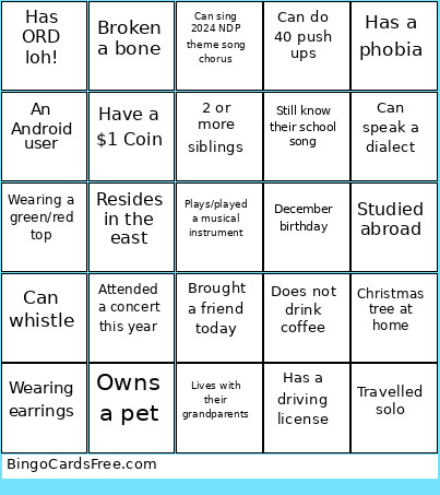 Christmas Party Bingo Card