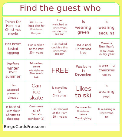 Christmas Party Bingo Card