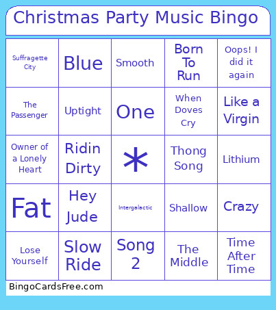 Christmas Party Music Bingo Card