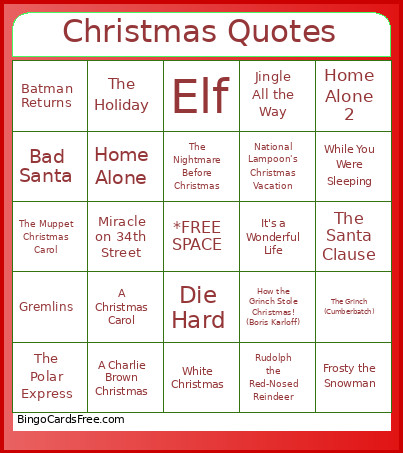 Christmas Qutoes Bingo Card