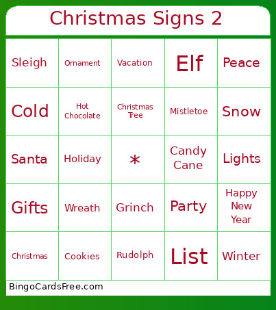 Christmas Signs 2 Bingo Card