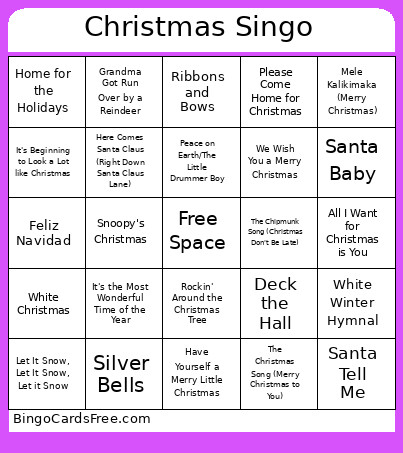 Christmas Singo Bingo Card