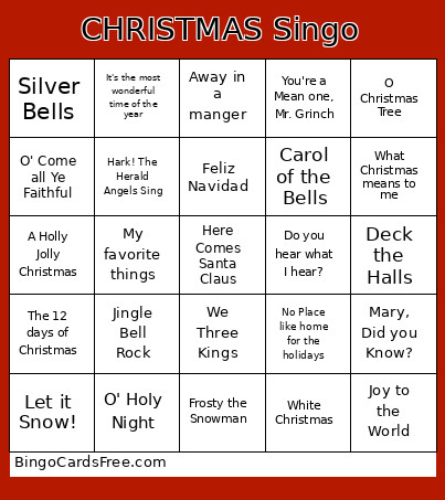 CHRISTMAS Singo Bingo Card