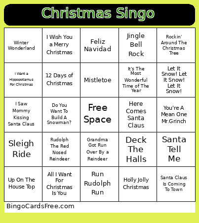 Christmas Singo Bingo Card